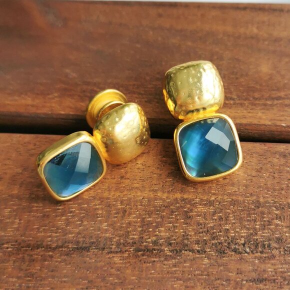 Julie Vos Catalina Earrings. Gold Iridescent Blue - Picture 4 of 4